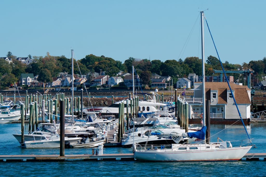 Boats anchored in Marina Bay, Quincy, MA